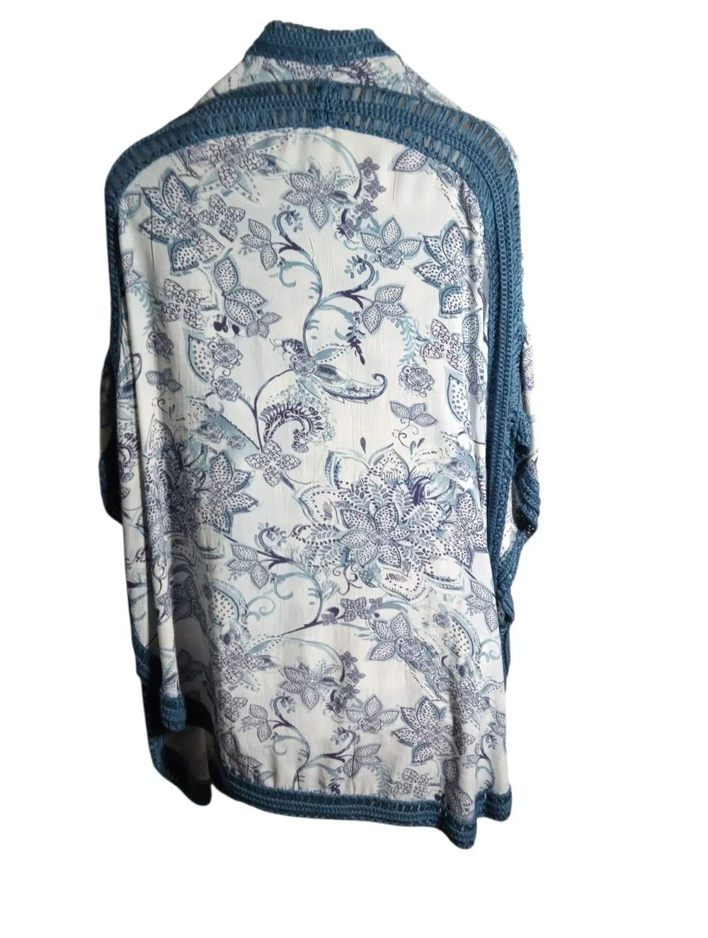 Chico’s Floral Braided Trim Open Front Shrug Cardigan Kimono Cover Up Sz L/XL